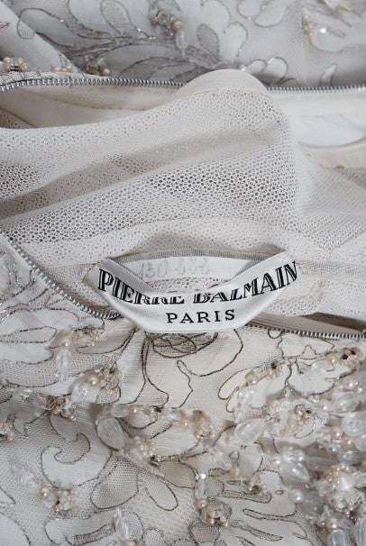 1965 Pierre Balmain Haute-Couture Ivory Beaded Metallic Lace Strapless - Timeless Vixen 1965 Pierre Balmain Haute-Couture Ivory Beaded Metallic Lace Strapless - Timeless Vixen