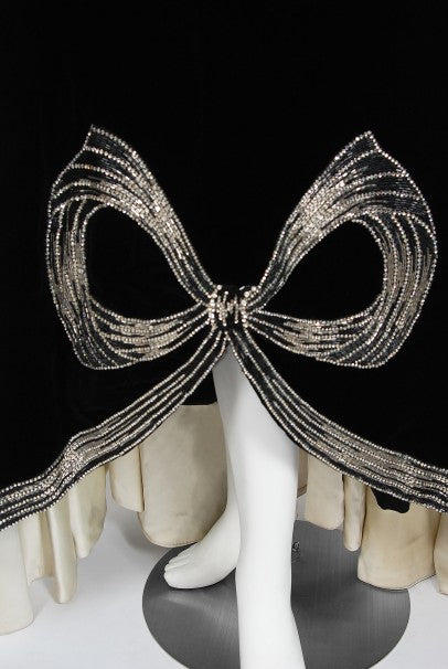 1940&#39;s Brooks Costume Couture Beaded Black Velvet Strapless Corset Bustle Gown