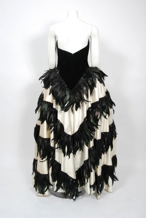 1940's Brooks Costume Couture Beaded Black Velvet Strapless Corset Bustle Gown