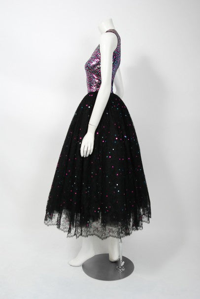 norman norell sequin dress Norman Norell Iconic Mermaid Gown Sparkling Green Sequins on Silk 1960s-1970s