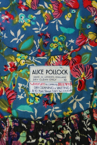 1970 Alice Pollock for Quorum Floral Print Rayon Flutter Sleeve Bias-Cut Dress
