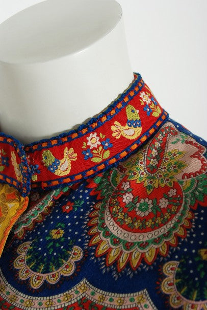 1970 Sant Angelo Documented Bohemian Print Cotton Dress Worn by Zsa Zsa Gabor