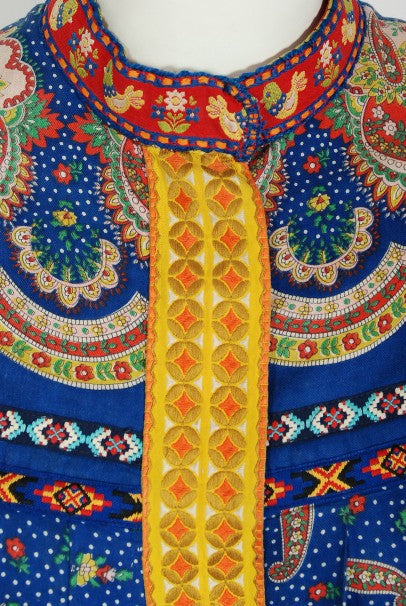 1970 Sant Angelo Documented Bohemian Print Cotton Dress Worn by Zsa Zsa Gabor