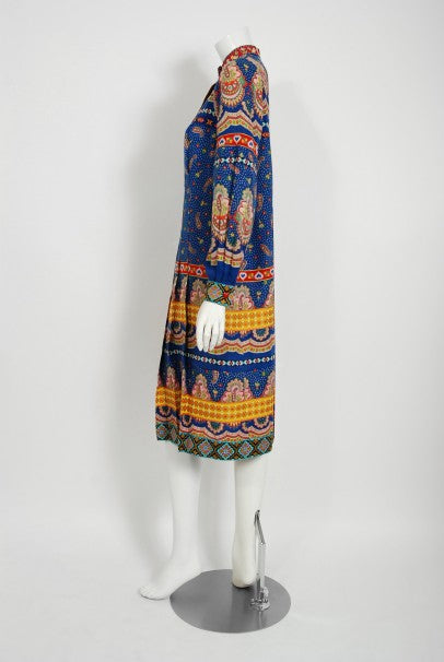 1970 Sant Angelo Documented Bohemian Print Cotton Dress Worn by Zsa Zsa Gabor