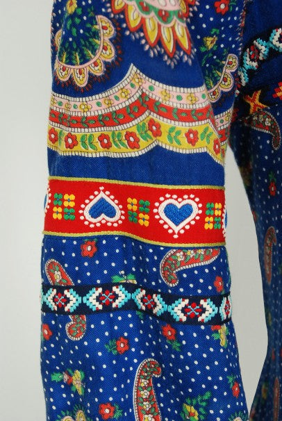 1970 Sant Angelo Documented Bohemian Print Cotton Dress Worn by Zsa Zsa Gabor