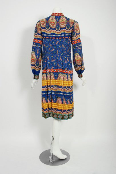1970 Sant Angelo Documented Bohemian Print Cotton Dress Worn by Zsa Zsa Gabor