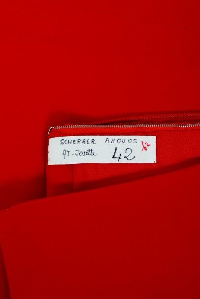 2004 Jean-Louis Scherrer Couture Red Silk Crepe Draped Off-Shoulder Trained Gown