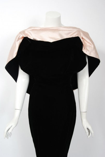 1987 Thierry Mugler Museum-Held Black Velvet & Pink Satin Bias-Cut Backless Gown