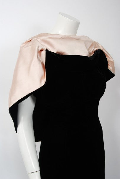 1987 Thierry Mugler Museum-Held Black Velvet & Pink Satin Bias-Cut Backless Gown