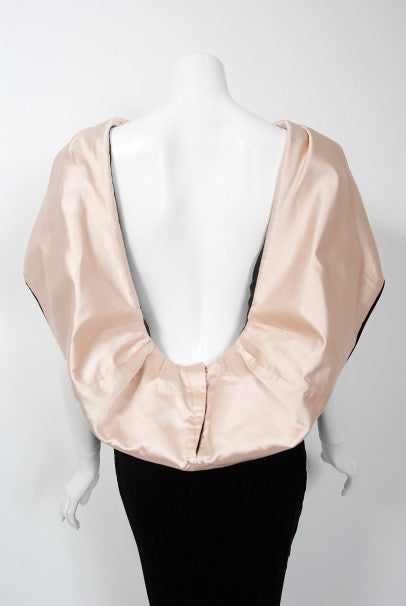 1987 Thierry Mugler Museum-Held Black Velvet & Pink Satin Bias-Cut Backless Gown