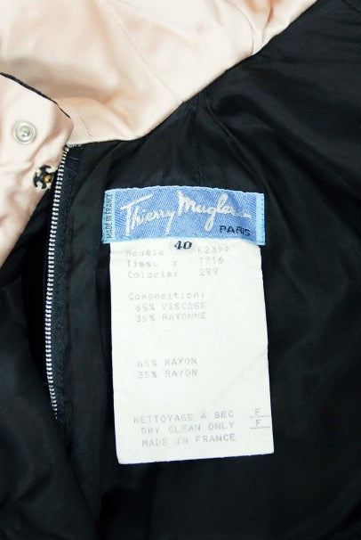 1987 Thierry Mugler Museum-Held Black Velvet & Pink Satin Bias-Cut Backless Gown