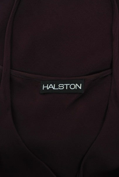 1970&#39;s Halston Couture Dark Purple Chiffon Wing Sleeve Bias-Cut Belted Dress