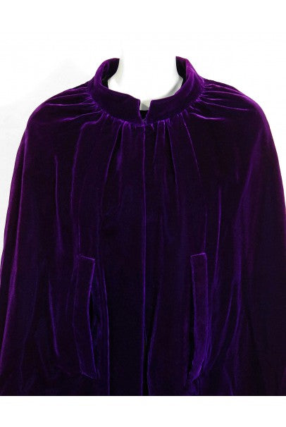 1970 Pierre Balmain Haute-Couture Purple Velvet Graphic Mod Evening Gown &amp; Cape
