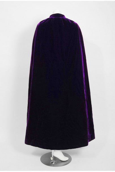 1970 Pierre Balmain Haute-Couture Purple Velvet Graphic Mod Evening Gown &amp; Cape