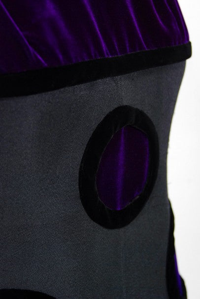 1970 Pierre Balmain Haute-Couture Purple Velvet Graphic Mod Evening Gown &amp; Cape