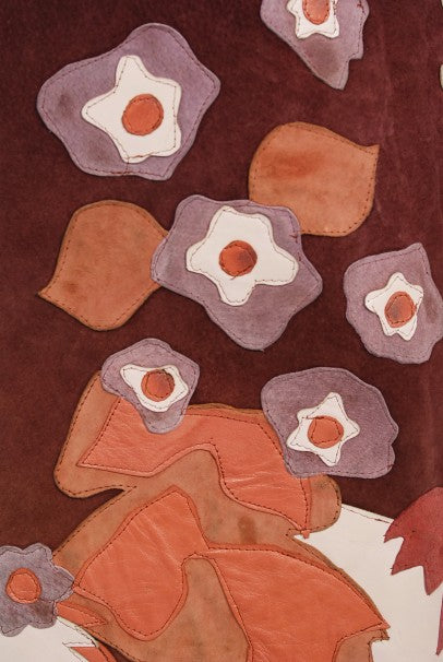 1970's Eavis & Brown Patchwork Leather Floral Applique Bohemian Skirt set