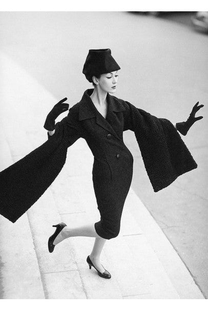 1955 Christian Dior Haute Couture Documented Charcoal-Gray Wool Sheath Dress