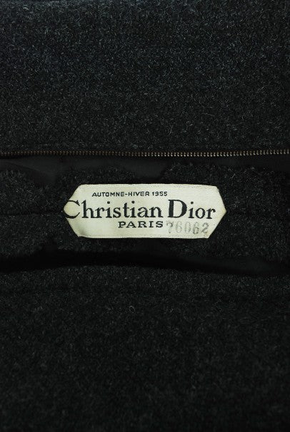 1955 Christian Dior Haute Couture Documented Charcoal-Gray Wool Sheath Dress
