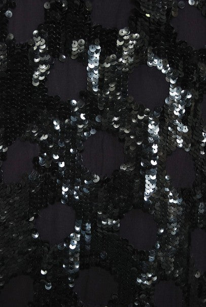 1930&#39;s Henri Bendel Couture Purple Silk &amp; Black Sequin Deco-Dots Trained Gown