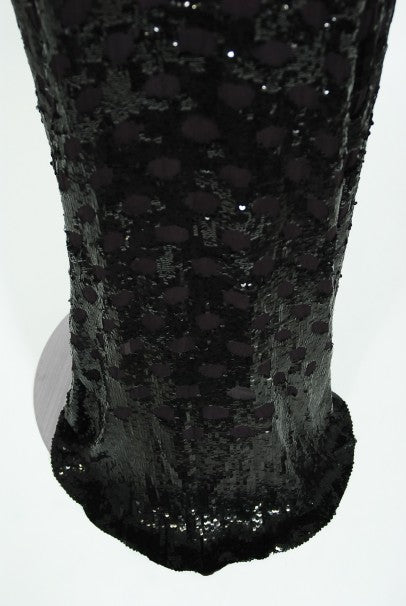 1930&#39;s Henri Bendel Couture Purple Silk &amp; Black Sequin Deco-Dots Trained Gown