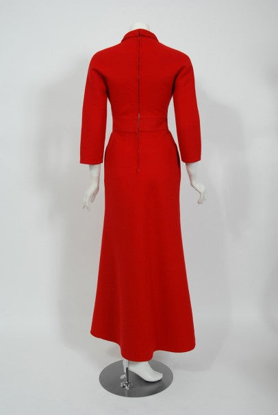 1967 Nina Ricci Haute Couture Ruby Red Wool Full-Length Mod Dress Jumpsuit