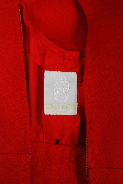 1967 Nina Ricci Haute Couture Ruby Red Wool Full-Length Mod Dress Jumpsuit