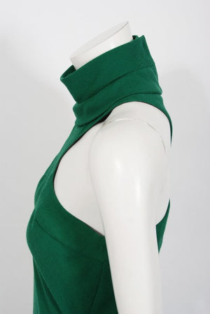 1966 Pierre Cardin Haute Couture Documented Green Crepe Turtleneck Mod Dress