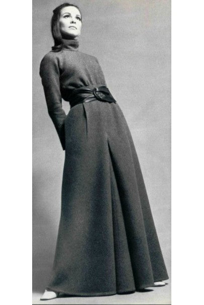 1967 Nina Ricci Haute Couture Ruby Red Wool Full-Length Mod Dress Jumpsuit