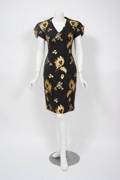 2010 Alexander McQueen Final Runway Collection Metallic-Gold Black Brocade Dress