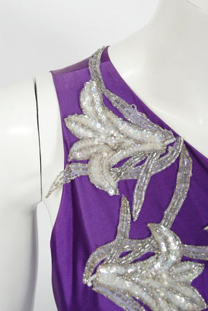 1970's Stavropoulos Couture Purple Silk One-Shoulder Sculpted Gown