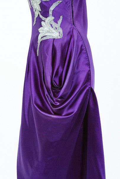 1970's Stavropoulos Couture Purple Silk One-Shoulder Sculpted Gown
