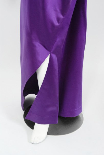 1970's Stavropoulos Couture Purple Silk One-Shoulder Sculpted Gown