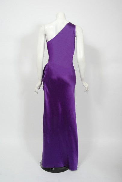 1970's Stavropoulos Couture Purple Silk One-Shoulder Sculpted Gown