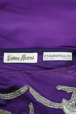1970's Stavropoulos Couture Purple Silk One-Shoulder Sculpted Gown