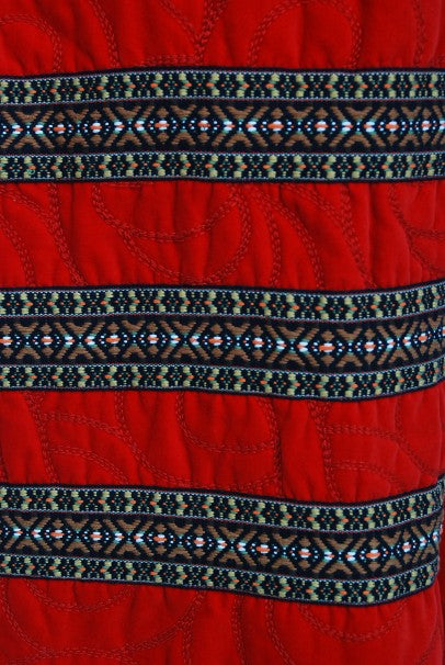 1970 Adolfo Couture Red Embroidered Velvet Bell-Sleeve Blouse &amp; Maxi Skirt Set