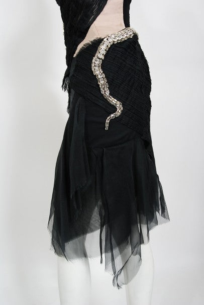 2004 Gucci by Tom Ford Runway Black Silk Crystal-Snake Strapless Dress