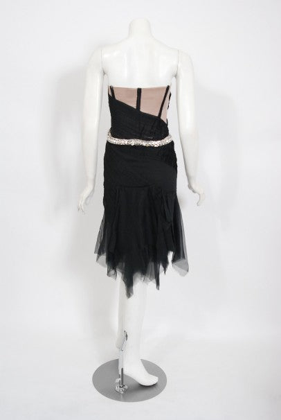 2004 Gucci by Tom Ford Runway Black Silk Crystal-Snake Strapless Dress