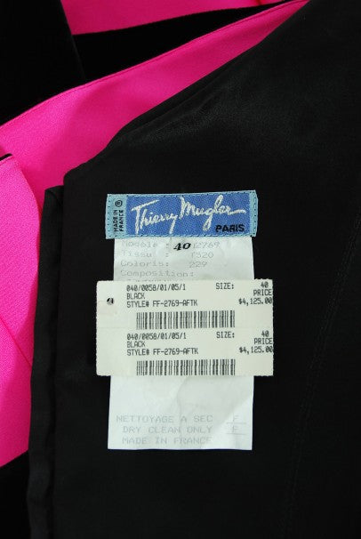 1991 Thierry Mugler Runway Black Velvet Fuchsia-Pink Silk