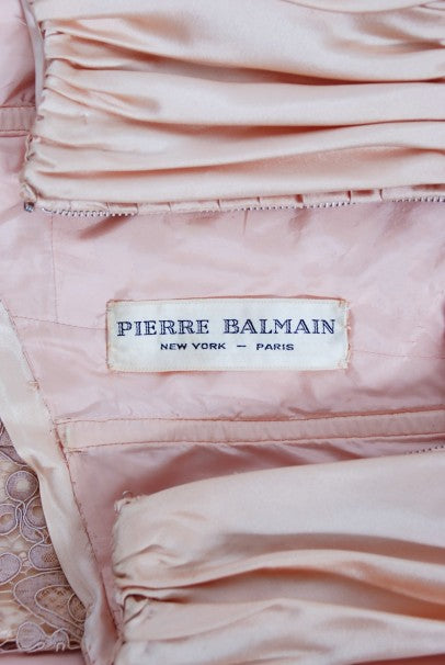 1952 Pierre Balmain Couture Pale-Pink Silk Lace Strapless