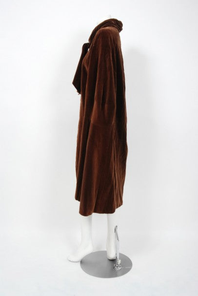 1930 Chanel Haute Couture Brown &amp; Caramel Velvet Scarf-Neck Sculpted Deco Cape