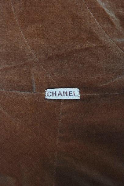1930 Chanel Haute Couture Brown &amp; Caramel Velvet Scarf-Neck Sculpted Deco Cape