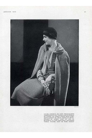 1930 Chanel Haute Couture Brown & Caramel Velvet Scarf-Neck Sculpted Deco Cape