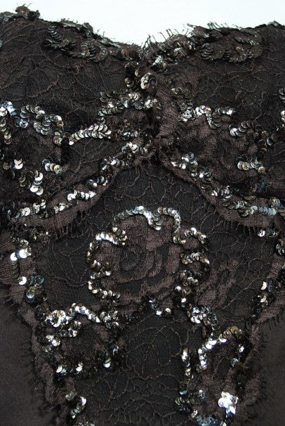 1990 Yves Saint Laurent Haute Couture Chocolate-Brown Silk & Lace Strapless Gown