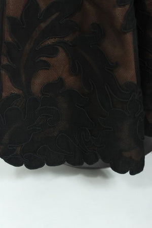 1998 Pierre Balmain Haute Couture Sheer Illusion Applique Black Tulle Lace Gown