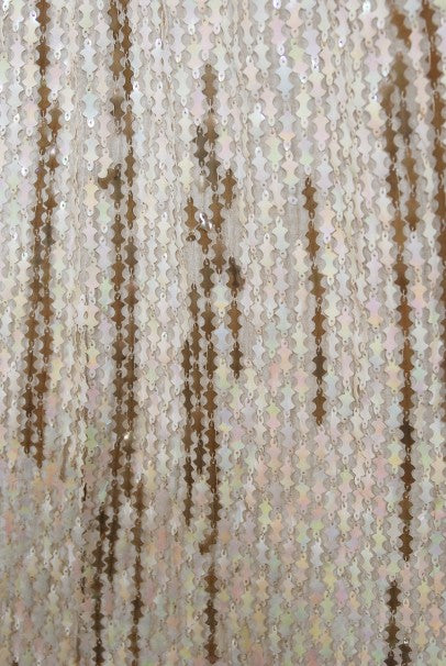 1940&#39;s French Couture Iridescent Ivory &amp; Gold Sequin Silk Goddess Gown