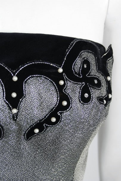 1950&#39;s Lilli Diamond Metallic Silver Lame Beaded Strapless Dress &amp; Swing Jacket