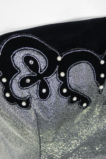 1950&#39;s Lilli Diamond Metallic Silver Lame Beaded Strapless Dress &amp; Swing Jacket