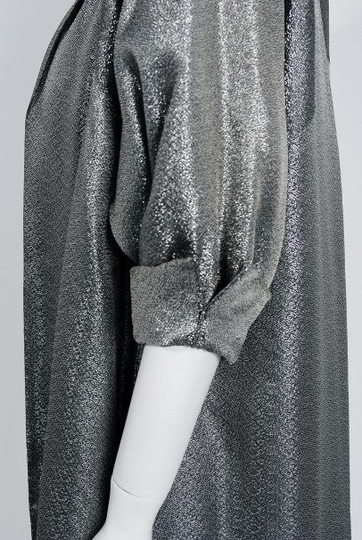 1950&#39;s Lilli Diamond Metallic Silver Lame Beaded Strapless Dress &amp; Swing Jacket