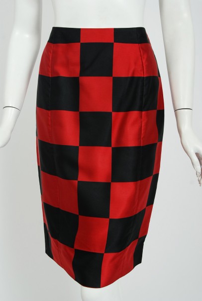 1989 Marc Jacobs for Perry Ellis Black & Red Checkered Silk Skirt w/ Shawl
