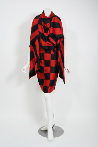 1989 Marc Jacobs for Perry Ellis Black & Red Checkered Silk Skirt w/ Shawl